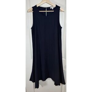 Cynthia Rowley Navy Blue Linen Blend Asymmetrical Handkerchief Hem Dress Medium